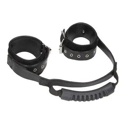 Ouch Black White Bonded Leather Wrist Cuffs with Adjustable Straps