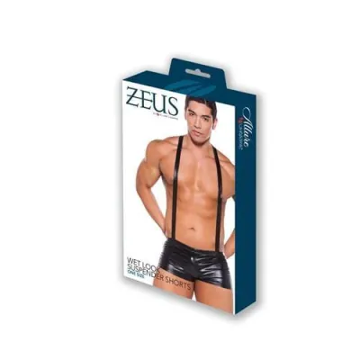 Wet Look Suspender Shorts One Size Black