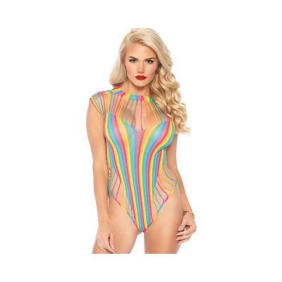 Shredded Opaque Cut Out Teddy With Snap Crotch Rainbow O s