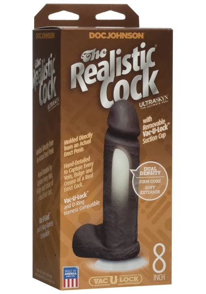 Doc Johnson The Realistic Cock UR3 8" - Vac-U-Lock Compatible Suction Cup - Chocolate