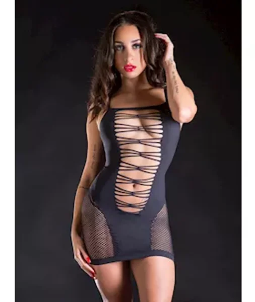 Strap Dress With Side And Back Mesh - Black - Os — image 2 of 3