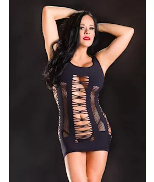 Strap Dress With Multi Mesh Designs  - Black - Os — image 2 of 3