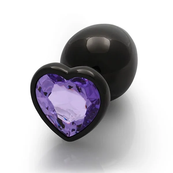 Ouch Purple Heart Gem Metal Black Plug Large