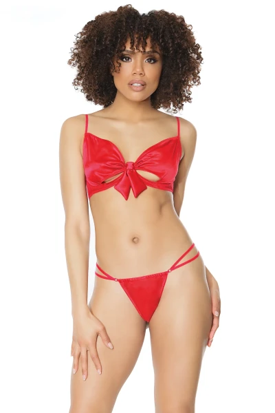 Easy Access Satin Bow Bra & Matching G-String