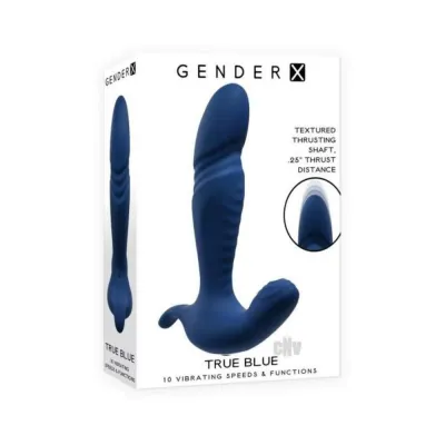 Luxury Vibrators Gender X True Blue Rechargeable Thrusting Silicone Vibrator Blue