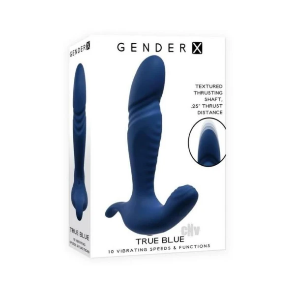 Luxury Vibrators: Gender X True Blue Rechargeable Thrusting Silicone Vibrator Blue