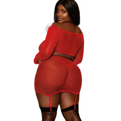 Dreamgirl Santa Baby 2 Piece Long Sleeved Christmas Bralette with Garter Skirt