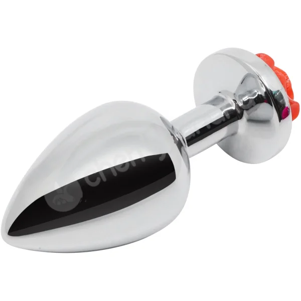 Hidden Treasures Silver & Red Rose 2.9" Butt Plug
