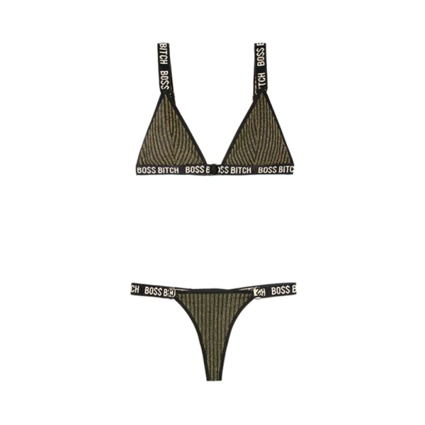 Vibes Boss Bitch Bra/panty Gold Ring Blk M/l