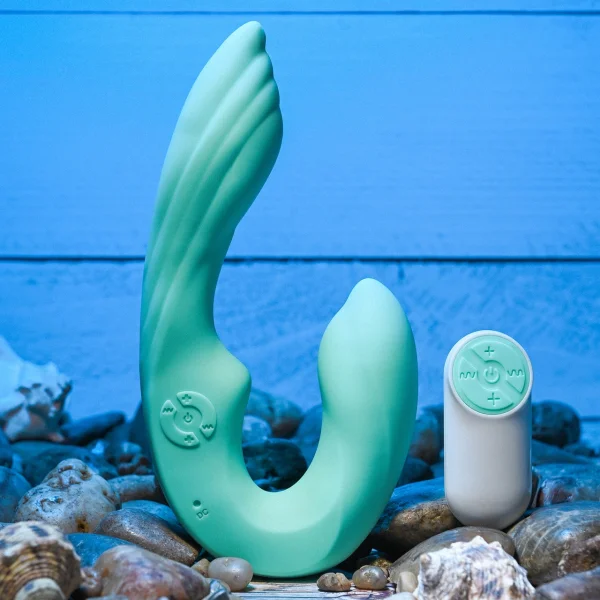 Gender X Strapless Seashell Rechargeable Silicone Strapless Strap-On Vibrator - Aqua