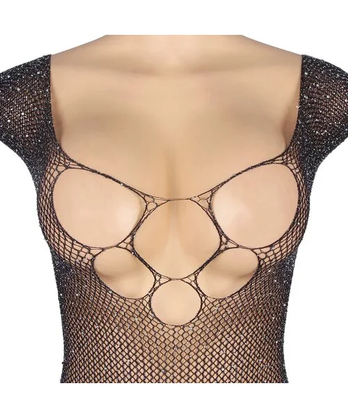 Bondara Flirt Off-the-Shoulder Crotchless Diamante Bodystocking
