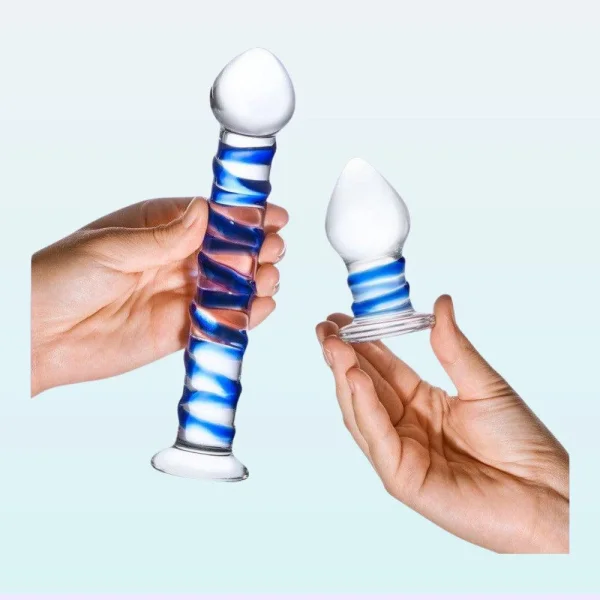 Gläs Double Penetration Swirly Galss Dildo and Butt Plug Set