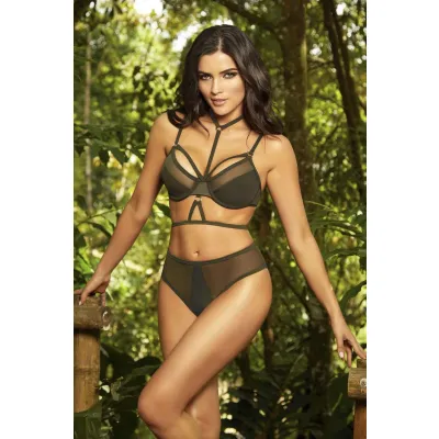 Bikini Top W Fishnet Inserts Olive Large