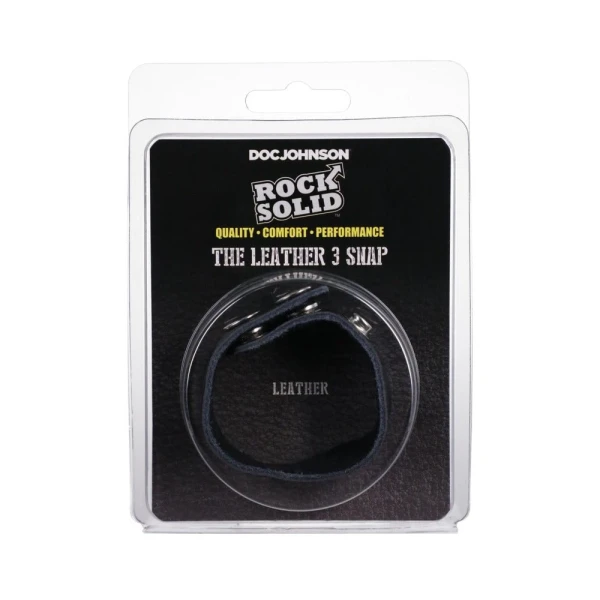 Rock Solid Adjustable Leather 3 Snap Cock Ring Black — image 11 of 12