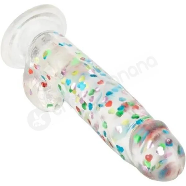 Naughty Bits I Love Dick Dildo Heart-Filled Confetti Clear Dong