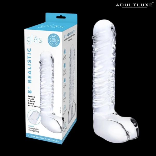 Glas 8 Realistic Ribbed Glass Dildo with Balls
