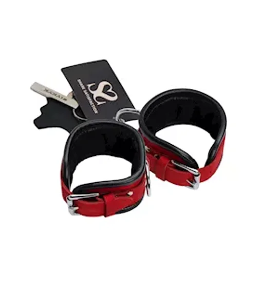 Bound X Rounded Nubuck Leather Wrist Cuffs - Red / Black — image 5 of 8