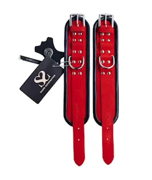 Bound X Rounded Nubuck Leather Wrist Cuffs - Red / Black — image 7 of 8