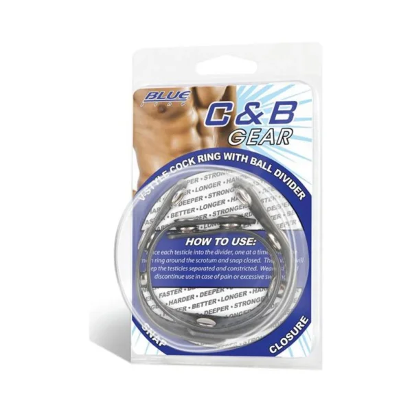 C & B Gear V-Style Cock Ring with Ball Divider Black
