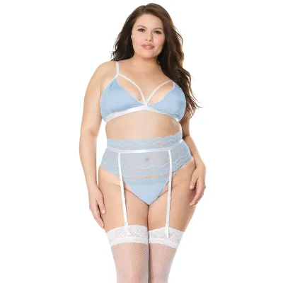 Blue White Rhinestone Bralette Garter G String