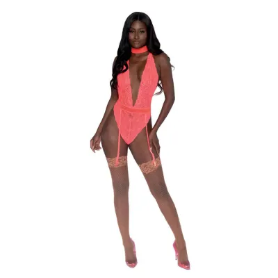 Garter Teddy With G String One Size Coral