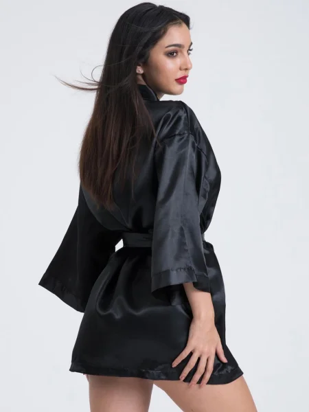 Lovehoney Short Black Satin Robe