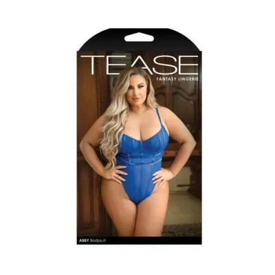 Tease Abby Bodysuit With Structured Elastic Detail Thong cut Back And Snap Closure Cobalt Blue 1x 2