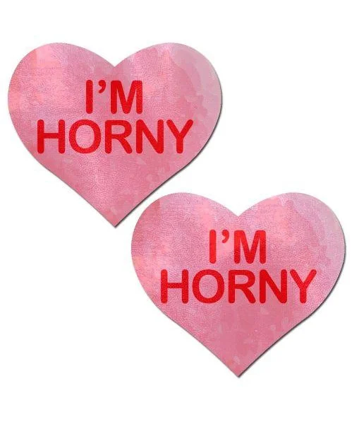 Pastease I'm Horny Heart Pasties Pink Red O/S