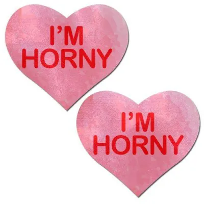 Pastease I m Horny Heart Pasties Pink Red O S