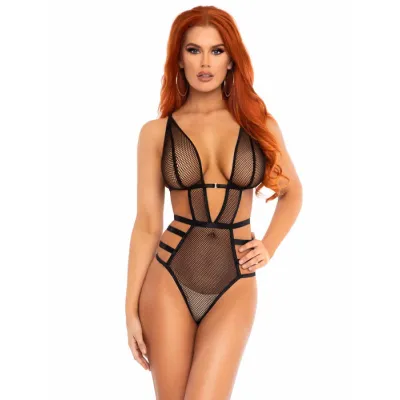 Fishnet Cut Out Strappy G String Teddy Three Sizes Available