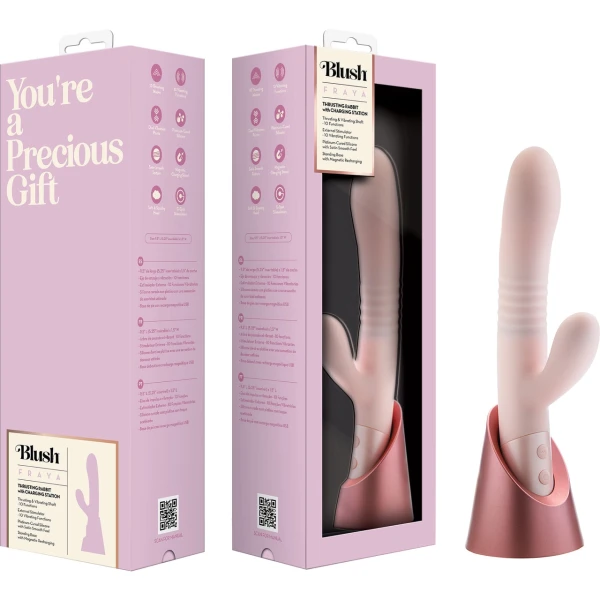 Fraya Rechargeable Silicone Thrusting Dual Stimulation Vibrator By Blush - Pink