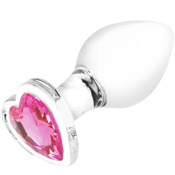 Gläs Heart Jewel Glass Butt Plug 3 Piece Anal Training Set - Clear With Pink Jewel