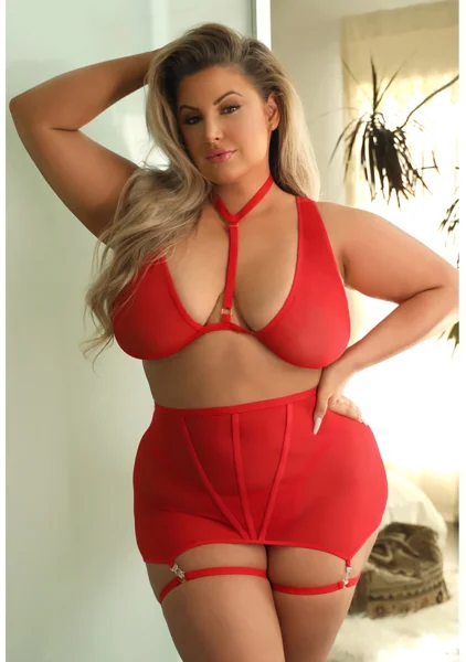 Vaughn Harness Bralette, Gartered Skirt and Panty - Plus Size