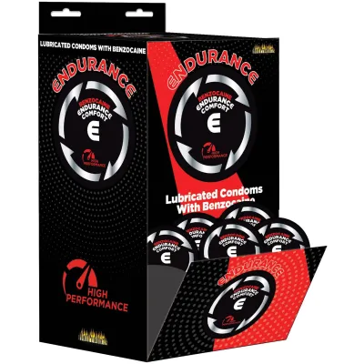Endurance Lubricated Comfort Benzocaine Condoms Display