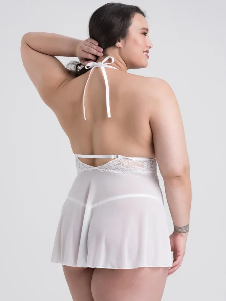 Lovehoney Plus Size Peek-a-Boo White Lace Babydoll Set