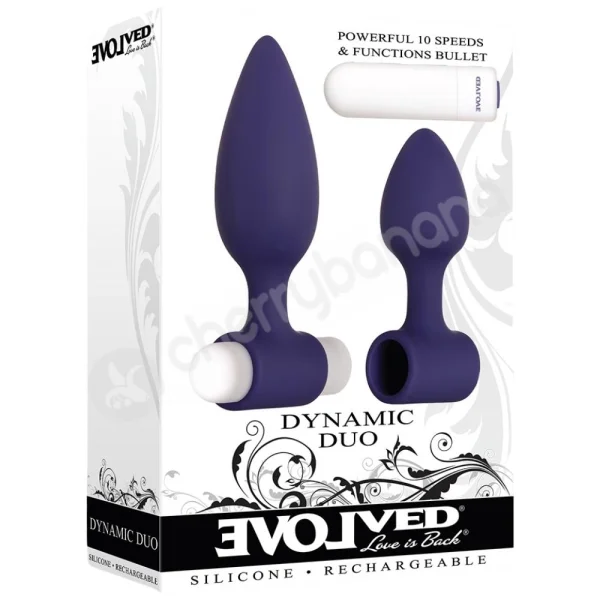Evolved Dynamic Duo Blue 2 Sized Butt Plugs With Interchangeable Bullet Vibe