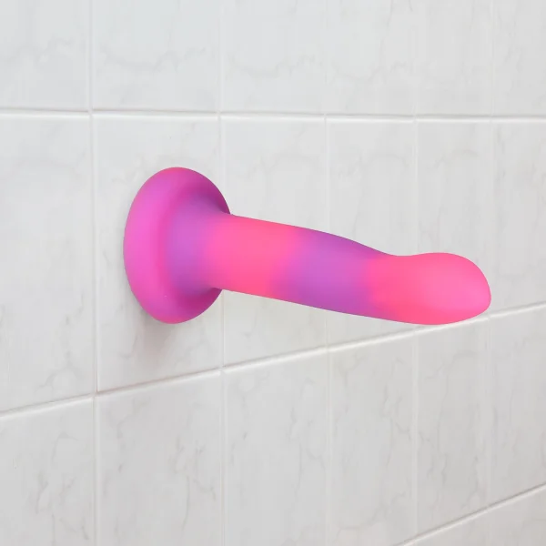 Rave By Addiction Silicone 8" Glow In The Dark Bendable Suction Cup Dildo - Pink & Purple