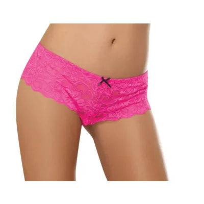 Open Crotch Lace Boy Short 1x2x Hot Pink