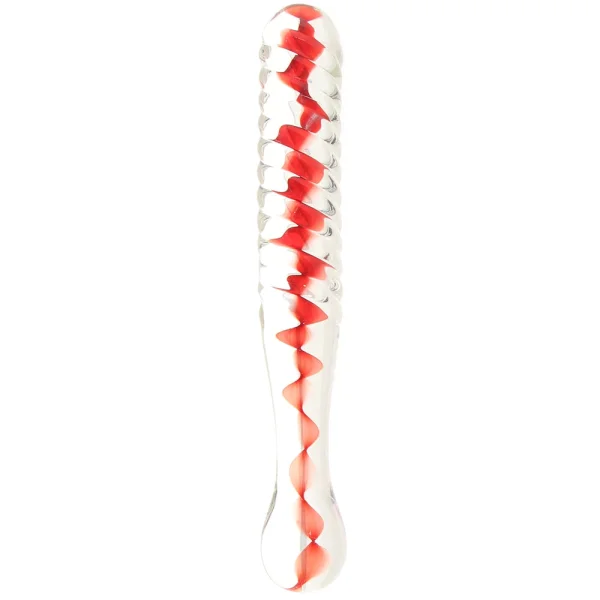 Adam & Eve Eve's Sweetheart Swirl Glass Dildo - Clear/Red