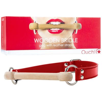 Wooden Bridle Wooden Mouth Restraint with Red Straps