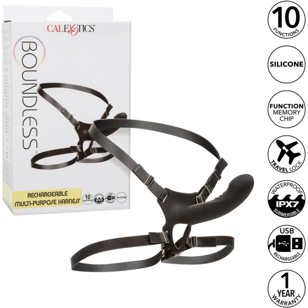 Boundless Multi-Purpose Harness With Rechargeable Vibrating Silicone Probe By CalExotics