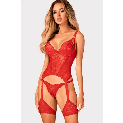 Obsessive Beloved Lace Corset with Thong Detachable Garters