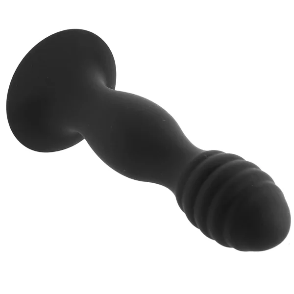 Silicone Ribbed Anal Stud Suction Cup Dildo By CalExotics - Black