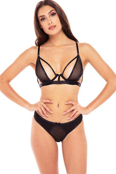 Rene Rofe New In Town Strappy Mesh Bra with Cheeky Panty