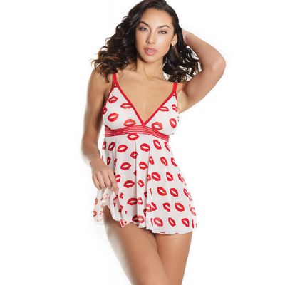 Coquette Kiss Away Lip Print Babydoll with Thong