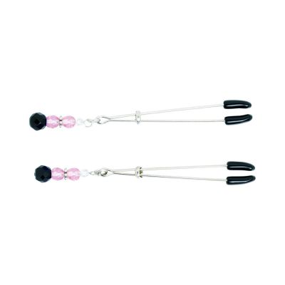 Beaded Nipple Clamps Adjustable Rubber Tipped Clamps With Pink Beads