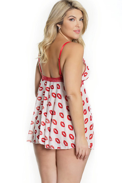 Coquette Kiss Away Lip Print Babydoll with Thong