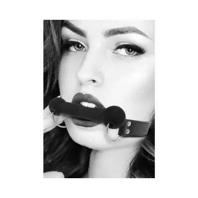 Ouch Black White Silicone Bit Gag With Adjustable Bonded Leather Straps Black