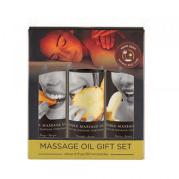 Earthly Body Edible Massage Oil Gift Set: 2oz Mango,2oz Banana & 2oz Pineapple