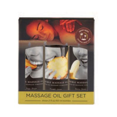 Earthly Body Edible Massage Oil Gift Set 2oz Mango 2oz Banana 2oz Pineapple